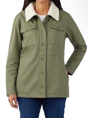 Hang Ten Women’s Olive Green Fleece Lined Utility Jacket Plush Collar Size L